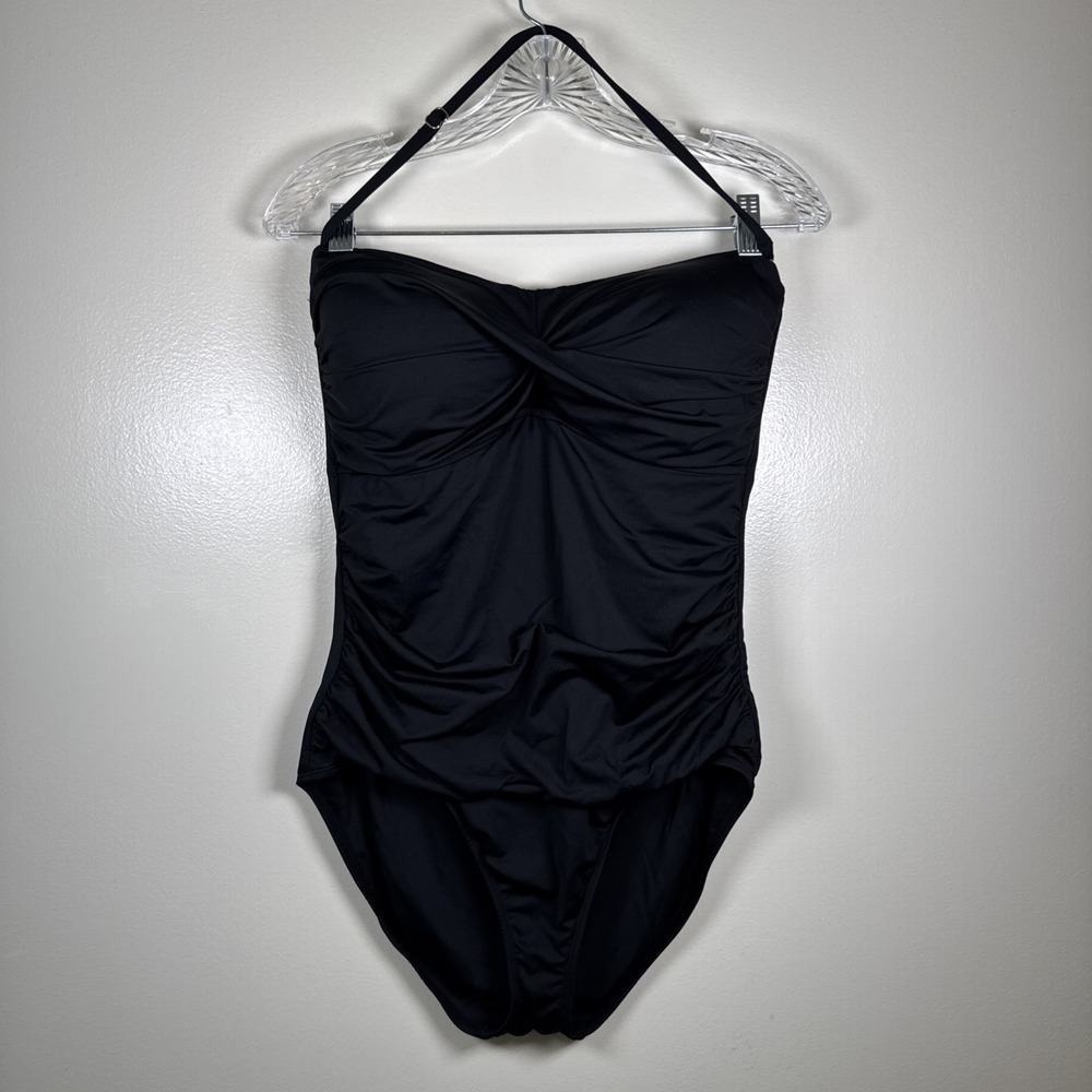 Anne Cole Women's Twist Front Ruched One Piece Swimsuit Size 14 Black Bandeau